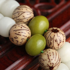 Buddha Stones White Jade Bodhi Lotus Mala Harmony Necklace Bracelet